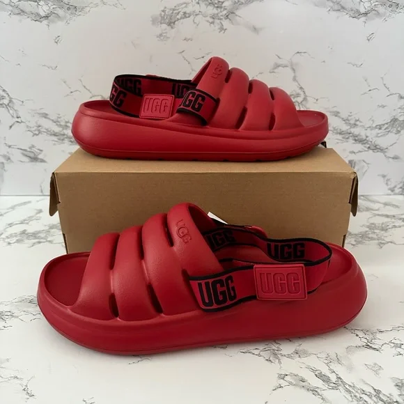 UGG Sport Yeah Comfort Slides Slippers Shoes Red Black Womens Ugg Sport Yeah Slide Sz 6 Red Thick Plushy | eBay main image 4